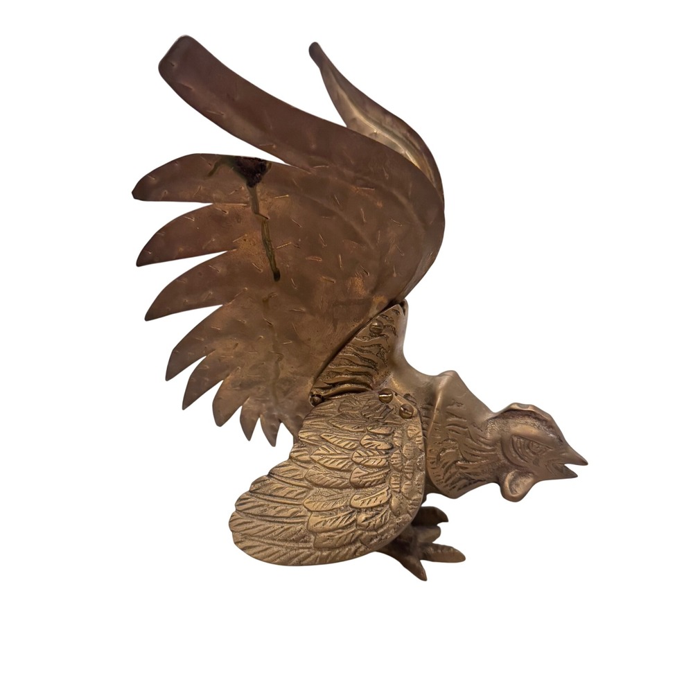Vintage Brass Rooster Figurine Metal Art Sculpture Made in Hong Kong